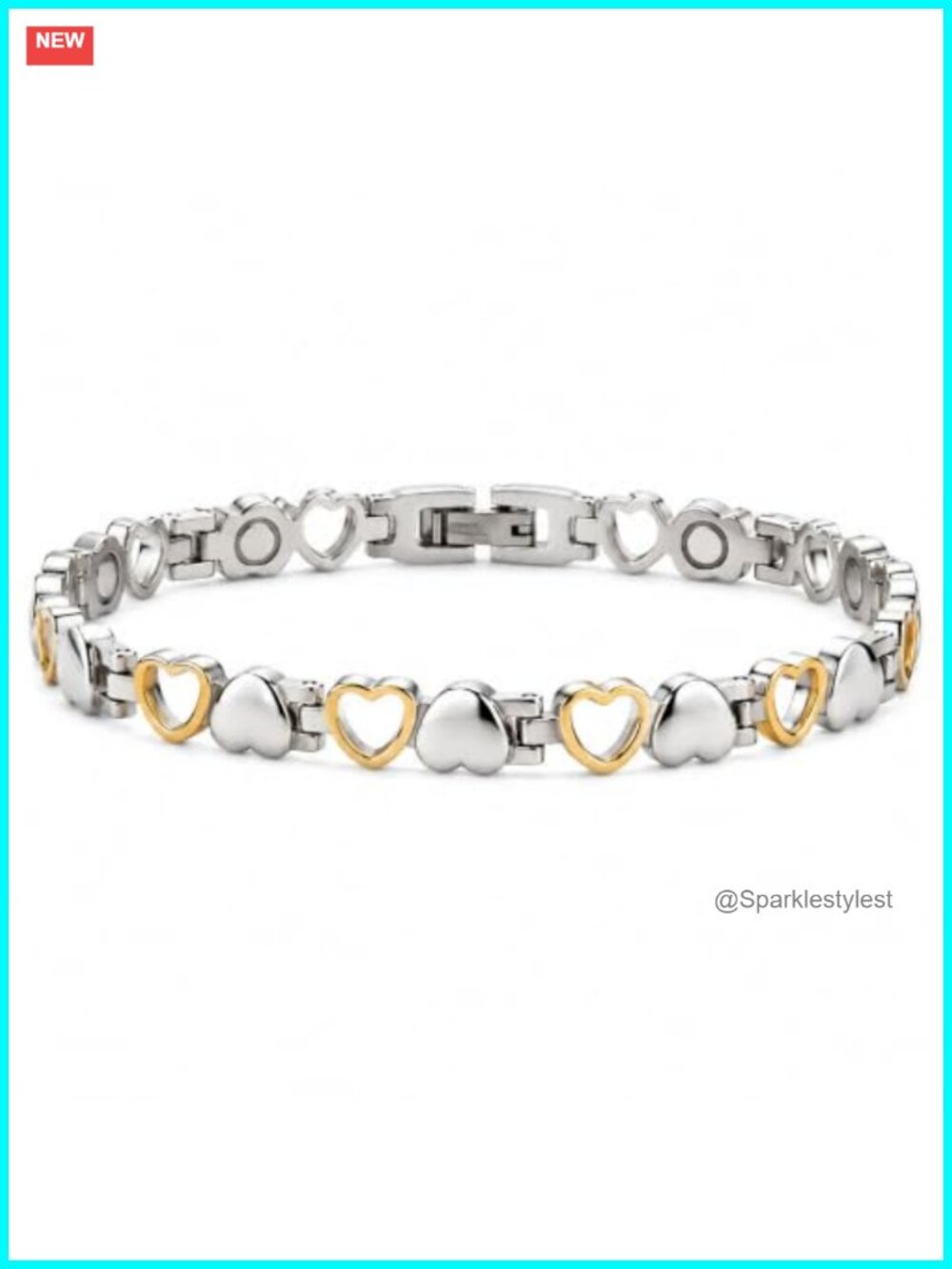 Heart Link Bracelet 18K Gold Plated Silver Stainless Steel Statement